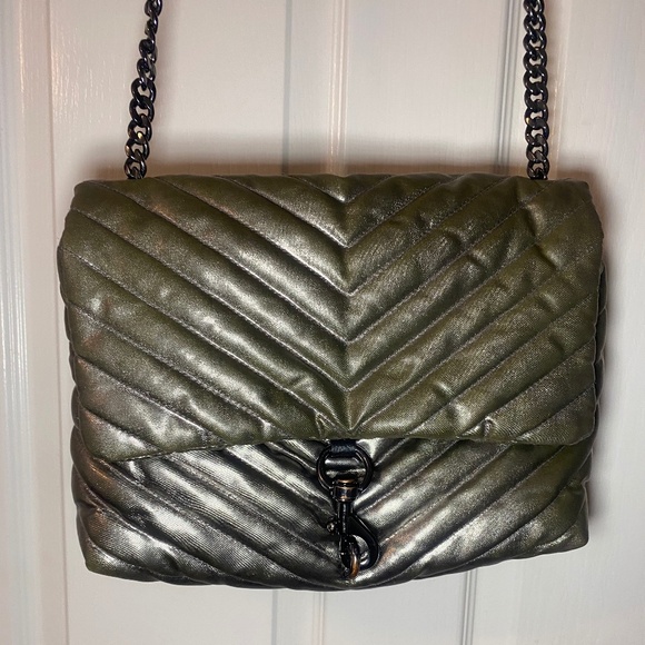 Rebecca Minkoff Edie Chevron Crossbody Purse-Metallic Gray - Picture 1 of 5